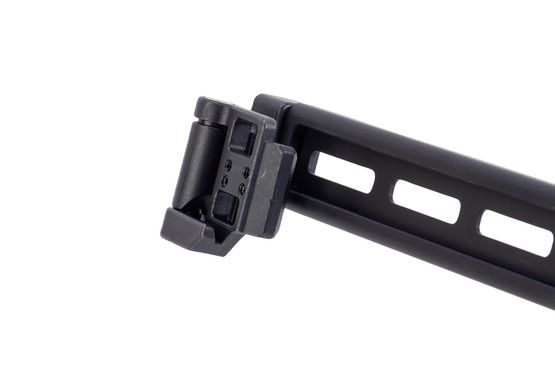 Sturdy aluminum pistol brace with folding mechanism.